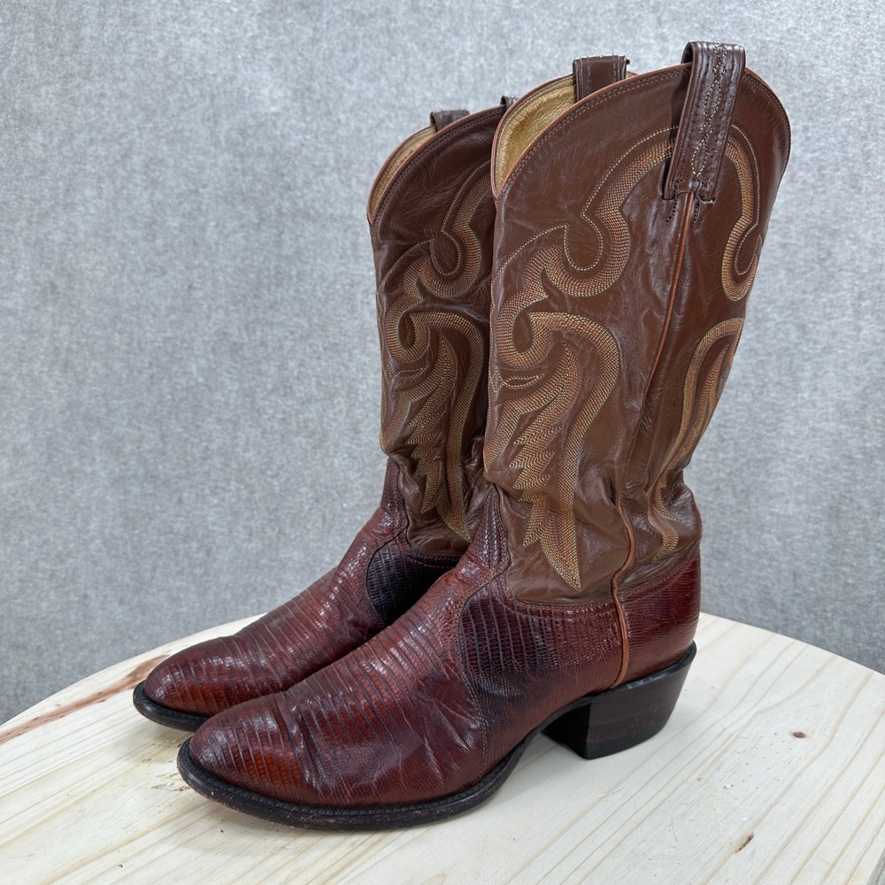 Tony Lama Lizard Foot Cowboy Boots Mens 9.5 Brown Exotic Skin Stitched Leather